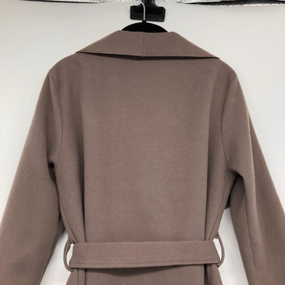 Kyna Collection Taupe Wrap Waterfall plush trench Coat waist tie size ~L - Picture 8 of 16
